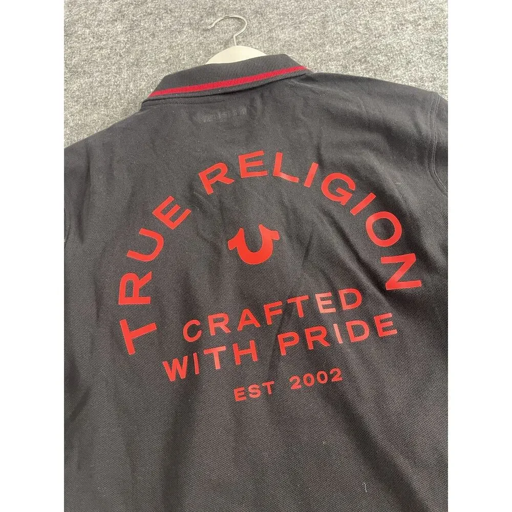 True Religion Polo Shirt Mens Medium Black Short Sleeve Classic N81